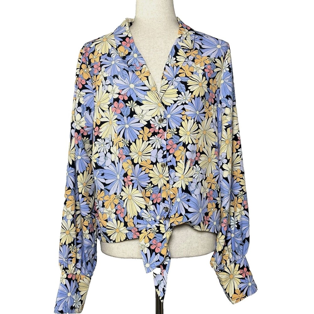 Sanctuary NEW pretty pastel floral womens blouse Large cottagecore whimsical